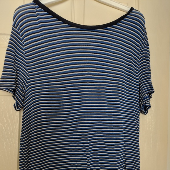 blue,black, and white striped shirt - Picture 1 of 3